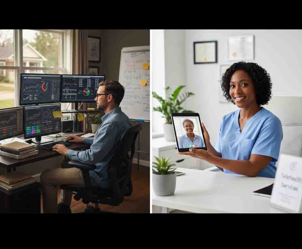 Actuary remote work and Nurse Practitioner telemedicine comparison