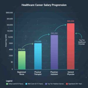 Healthcare career salary progression chart comparing different medical professions