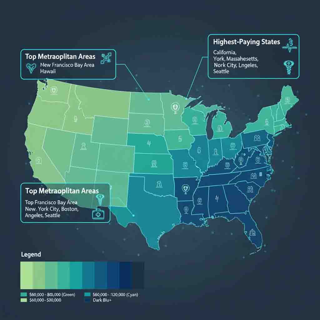United States healthcare salary map showing regional variations and highest-paying locations