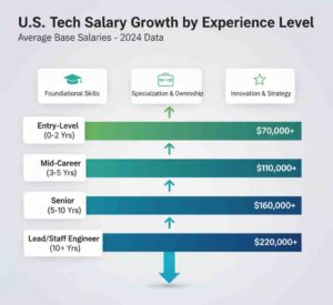 Tech salary progression chart experience levels 2025 career growth