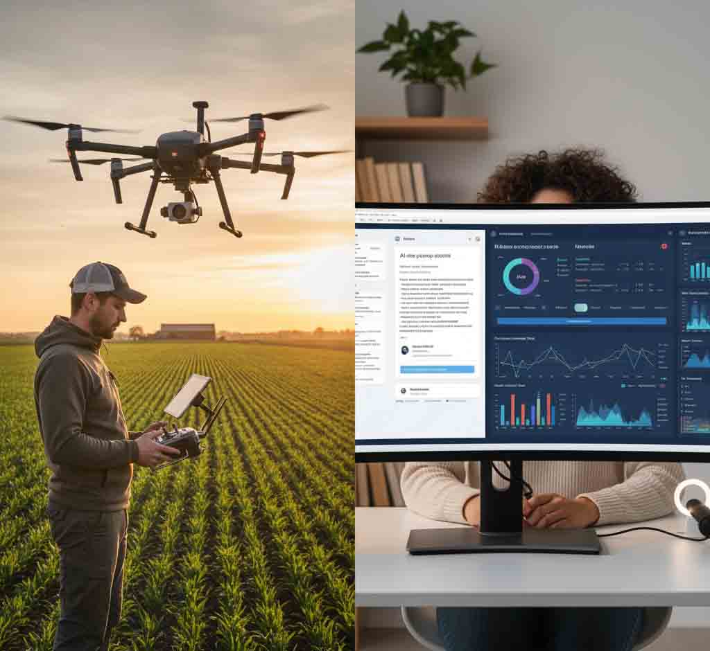 Drone operator in agriculture and content creator using AI tools
