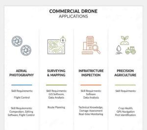 Infographic of commercial drone applications and required skills