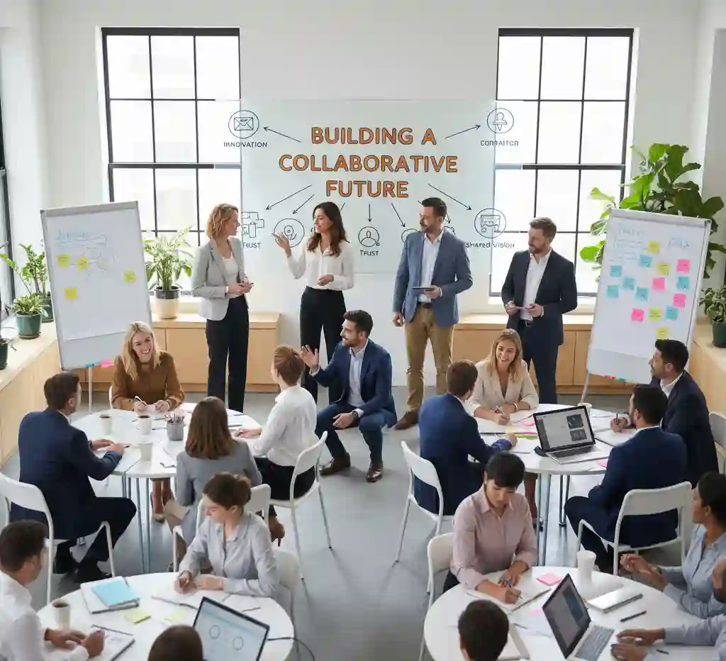 Leadership team facilitating collaborative culture workshop with employees