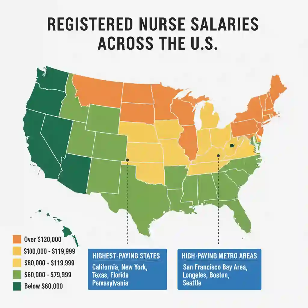 United States registered nurse salary map showing regional compensation variations