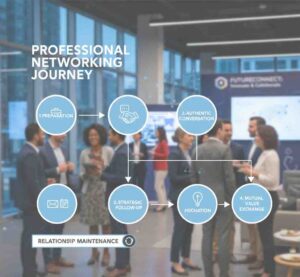 Professional networking process flowchart from contact to relationship maintenance

